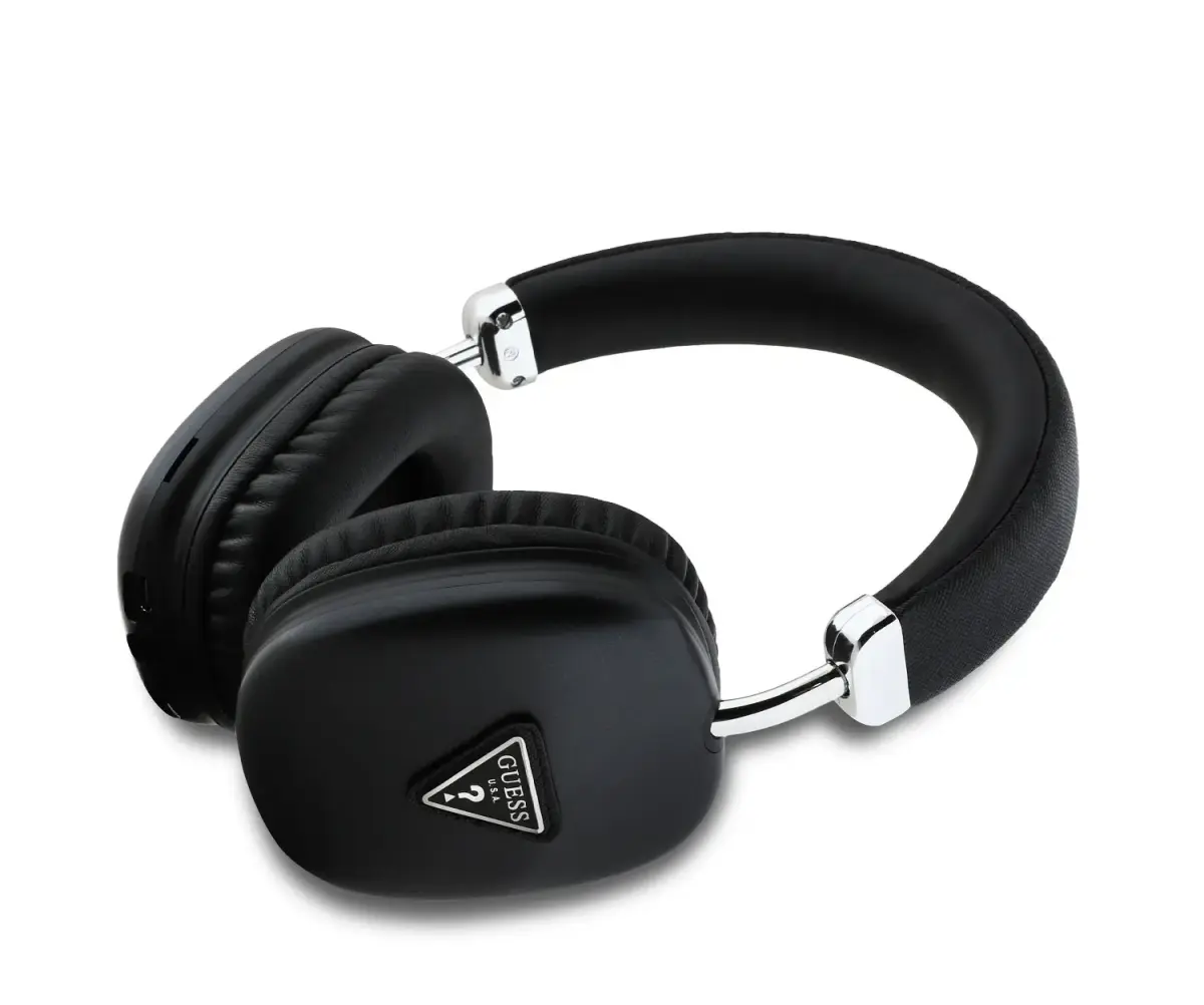 Guess Saffiano PU Leather Triangle Logo Wireless Headhones Black