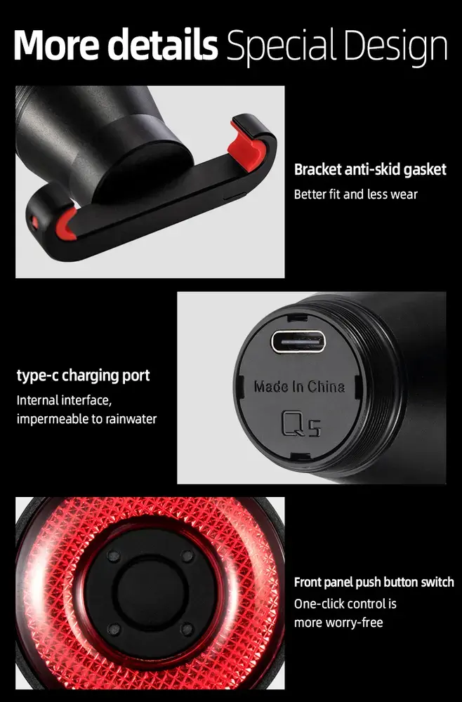 Rockbros Q5 Rear Bike Light with Intelligent Stop System - Black