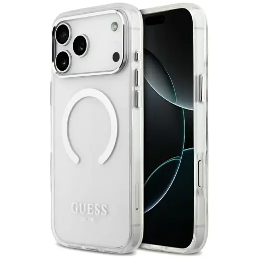 Guess Metal Outline MagSafe case for iPhone 17 Pro Max silver