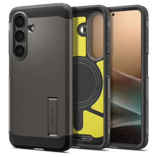 Spigen Tough Armor Mag telefono dėklas su MagSafe palaikymu Samsung Galaxy S26+ (S947) pilkas