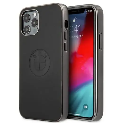 Etui BMW BMHCP12LREELK iPhone 12 Pro Max 6,7" czarny|black hardcase Leather Emboss
