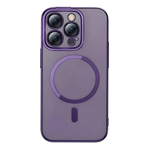 Baseus Glitter Magnetic Case for iPhone 14 Pro Max (purple) + tempered glass + cleaning kit
