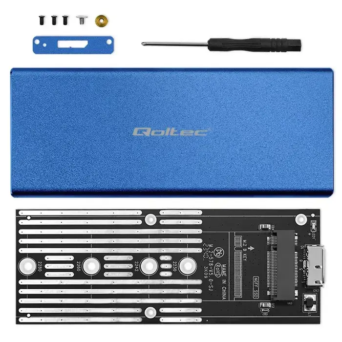 Qoltec Aluminium Enclosure | M.2 SSD drive | SATA | NGFF| USB 3.0 | Super speed 5Gb/s | 2TB | Blue