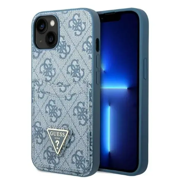 Guess iPhone 13 | 14 zils telefona vāciņš ar Triangle Logo Cardslot