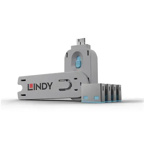 Lindy USB Port Blocker 4P Blue w|Key USB Port Blocker - Pack 4    4002888404525