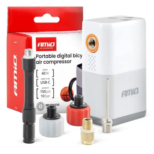 Portable digital bicycle air compressor 40W USB-C AMIO-04946