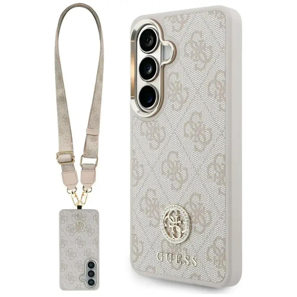 GUESS 4G Big Rhinestone Triangle Strap phone case with MagSafe support for Samsung Galaxy S26 (S942) pink