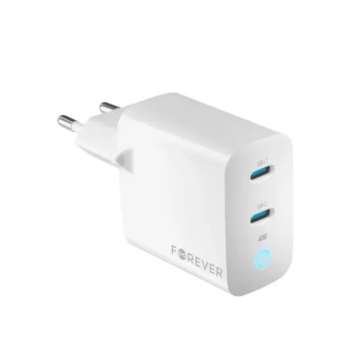 Forever TC-06-40CC tīkla lādētājs | 40W | GaN, PD, QC | USB-C | balts