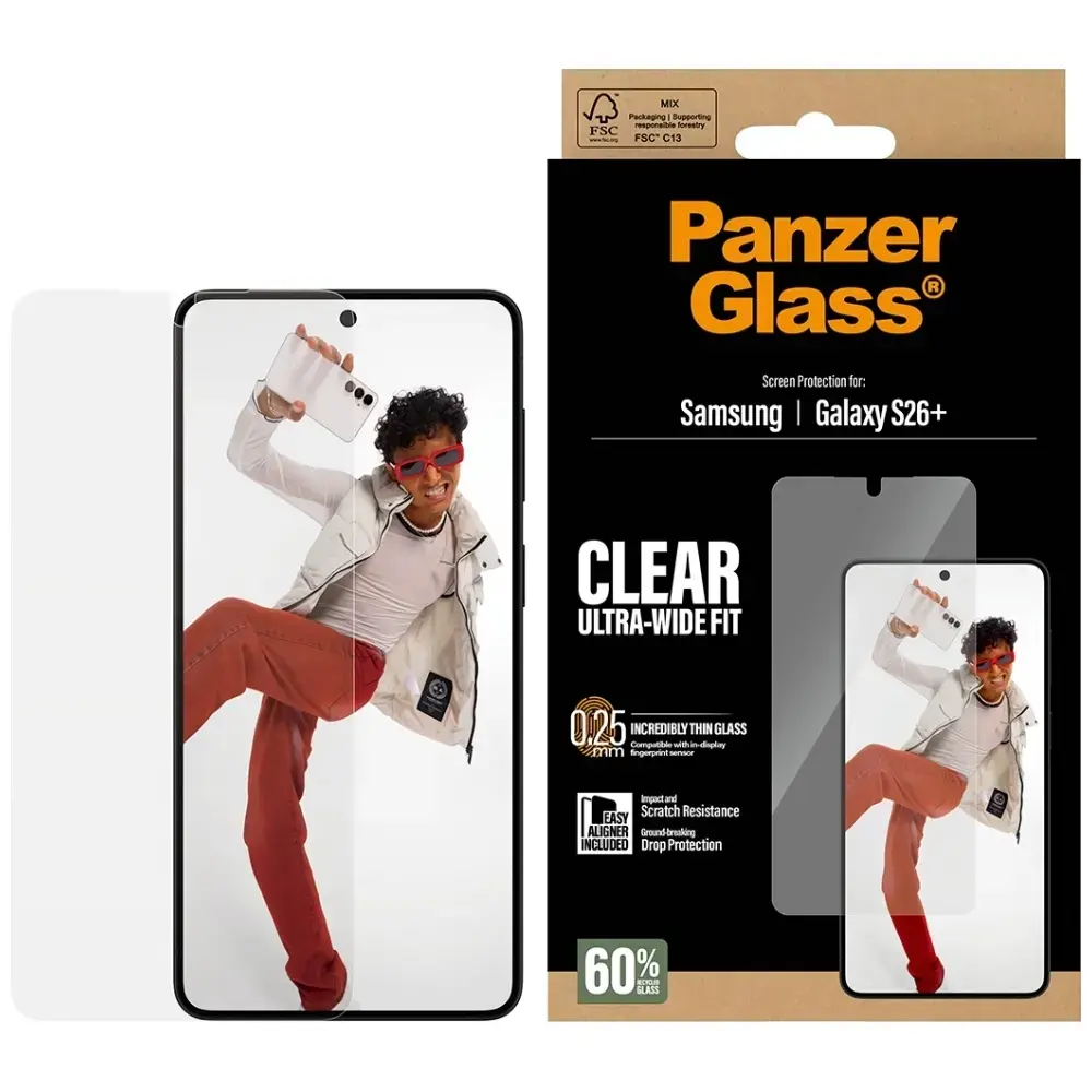PanzerGlass Ultra-Wide Fit aizsargstikls telefona ekrānam Galaxy S26+ ar uzstādīšanas rāmi