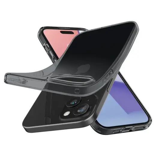 Spigen Crystal Flex phone case for iPhone 15 Plus gray transparent