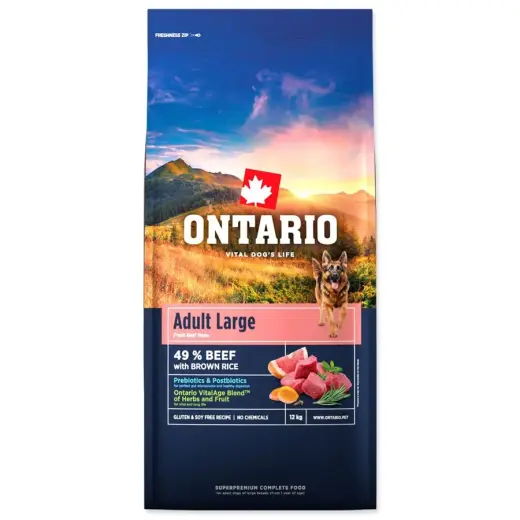 Sausa barība suņiem – Ontario Adult Large, Beef and Brown Rice, 12 kg