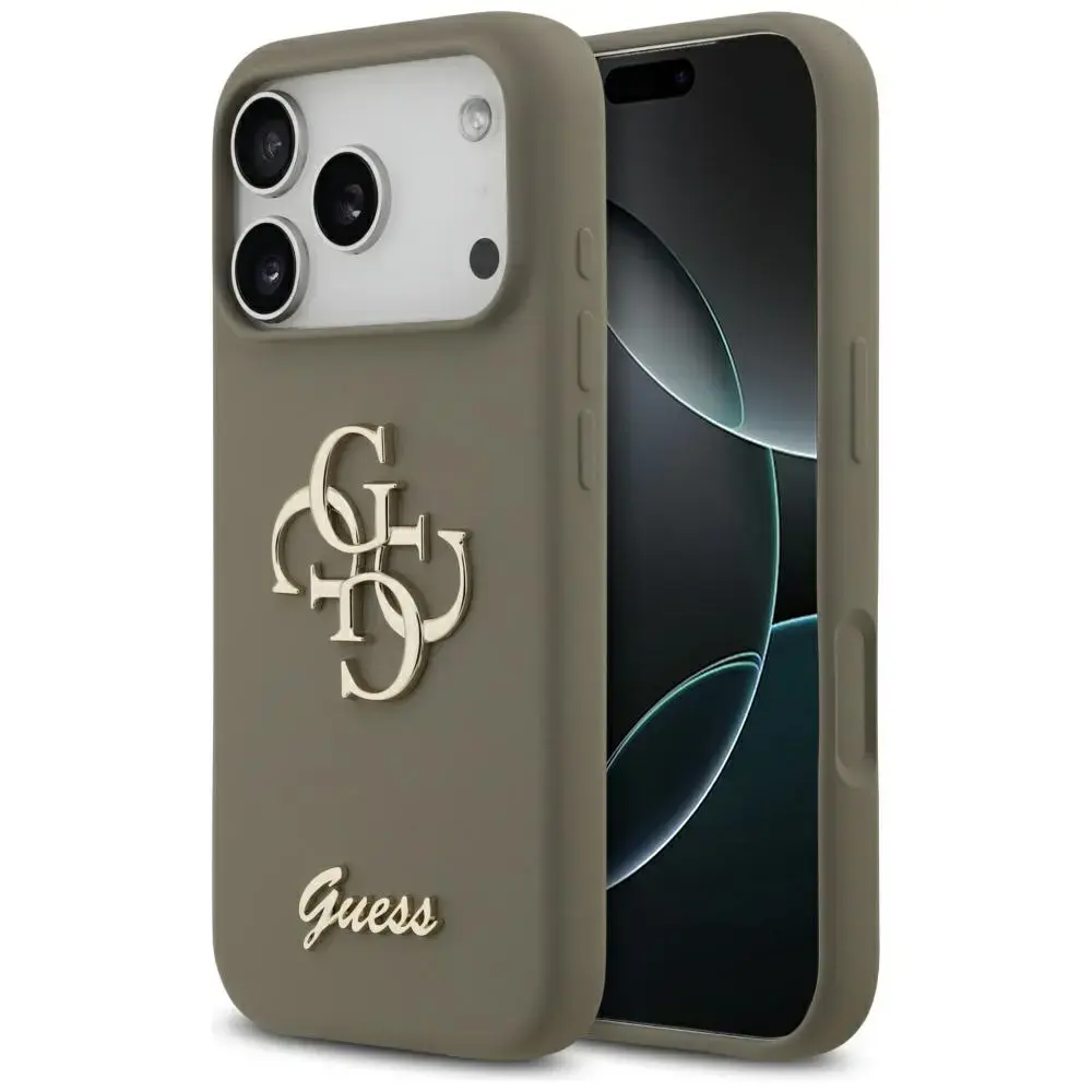 Guess Silicone Big 4G Script maciņš telefonam iPhone 17 Pro Max brūns