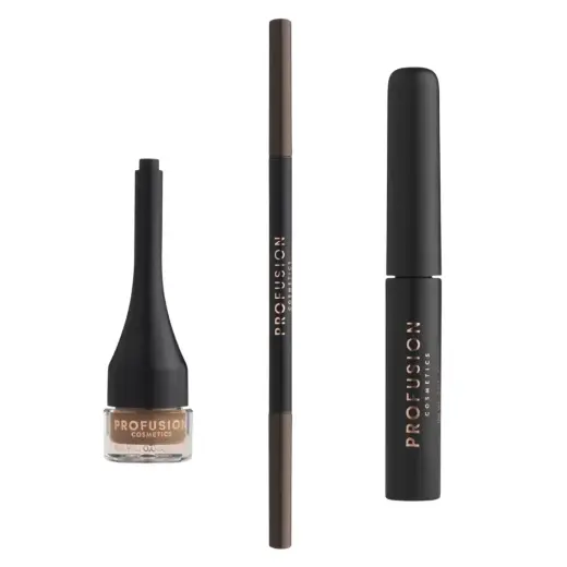 Set Profusion Cosmetics: Ultimate Brow Sculpt, Eyebrow Pomade, Dark Brown, 4 ml + Ultimate Brow Sculpt, Defining, Eyebrow Cream Pencil & Brush 2-In-1, Dark Brown, 0.07 g + Ultimate Brow Sculpt, Eyebrow Gel, Dark Brown, 1.8 g