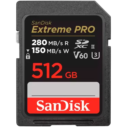 SANDISK Extreme PRO 512GB V60 UHS-II SD cards, 280/150MB/s,V60,C10,UHS-II