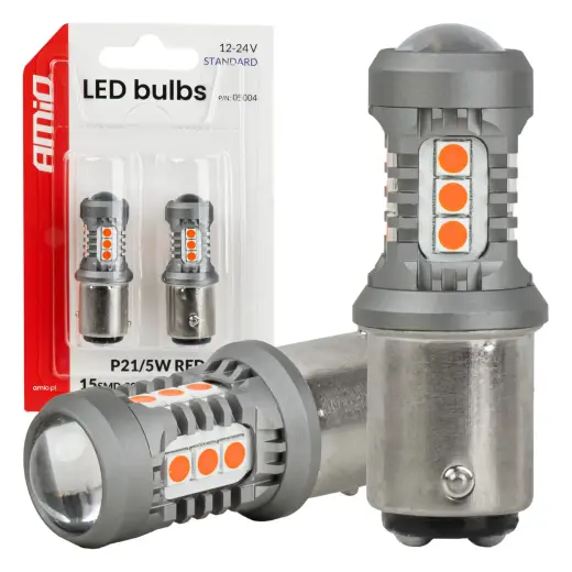 LED bulbs STANDARD BAY15D P21/5W 3030 15SMD Red 12/24V AMIO-05004