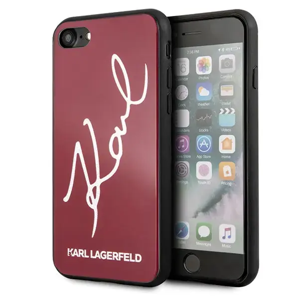 Karl Lagerfeld KLHCI8DLKSRE Signature Glitter Silicone Cover Aizsargapvalks Apple iPhone 7 | 8 | SE 2020 Sarkans
