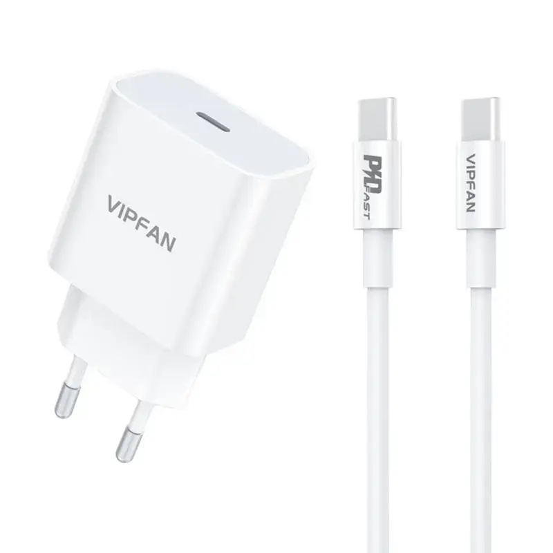Wall charger Vipfan E04, USB-C, 20W, QC 3.0 + USB-C cable (white)