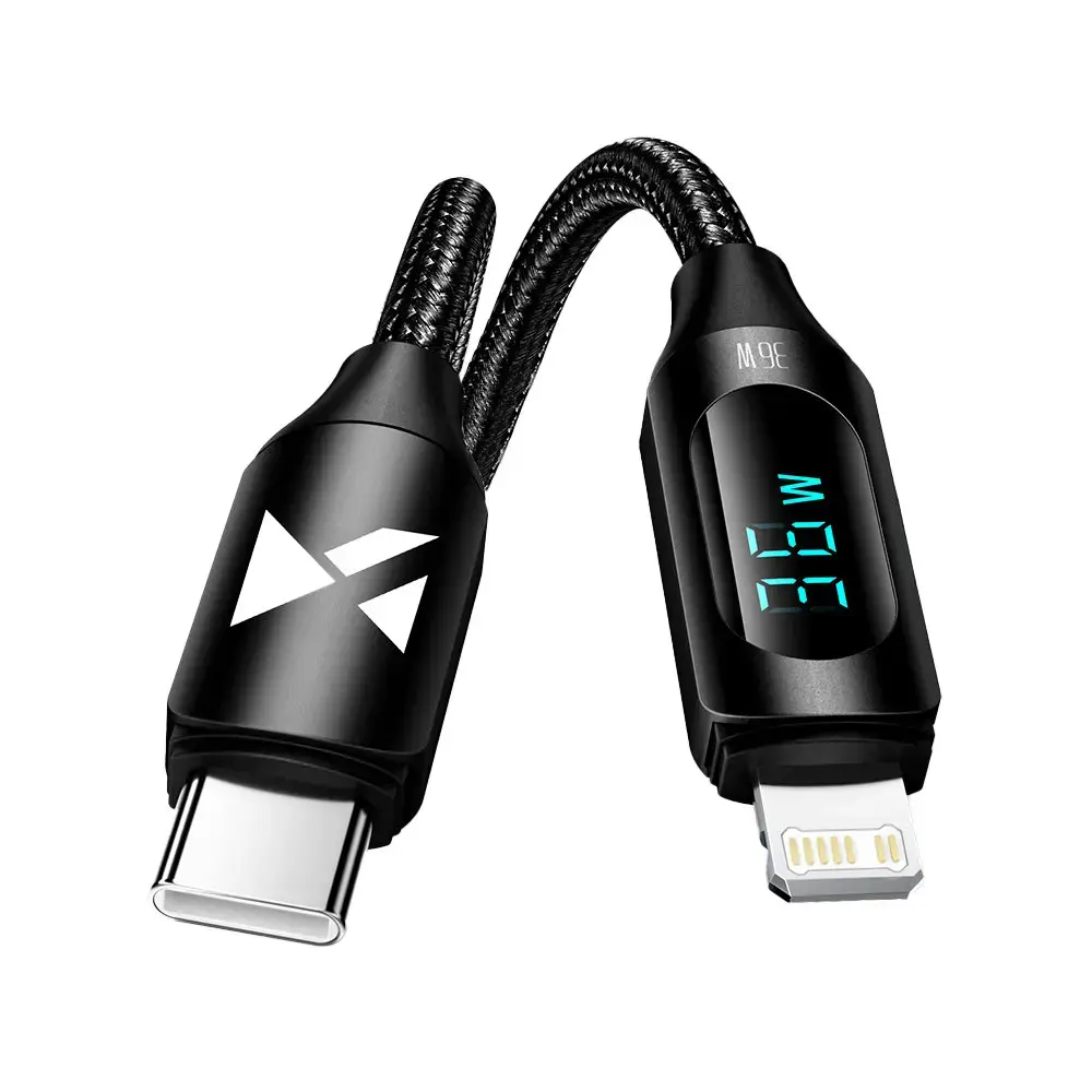 Wozinsky WUCLC1 datu pārraides un uzlādes vads | USB-C uz Lightning | 36W | ar LED ekrānu | 1m | melns