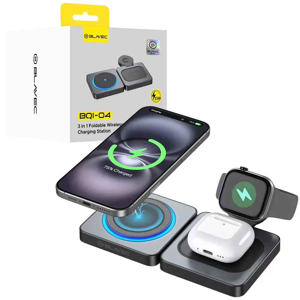Blavec BQI-04 3-in-1 bezvadu lādētājs | Qi | Saderīgs ar MagSafe | 15W | melns