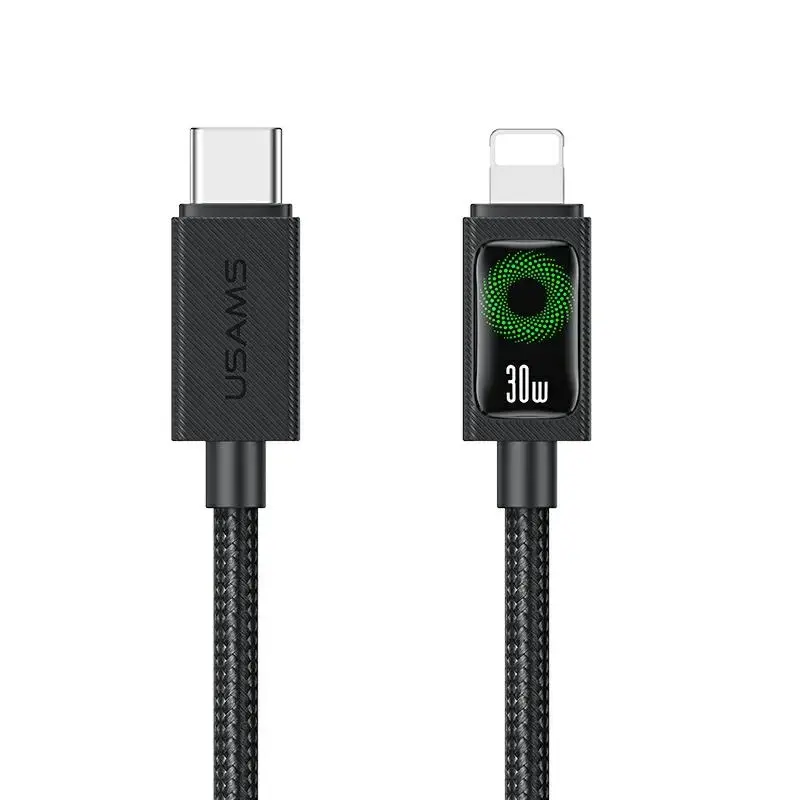 USAMS U92 datu pārraides un uzlādes vads | USB-C uz Lightning | 30W | 1.2m | melns