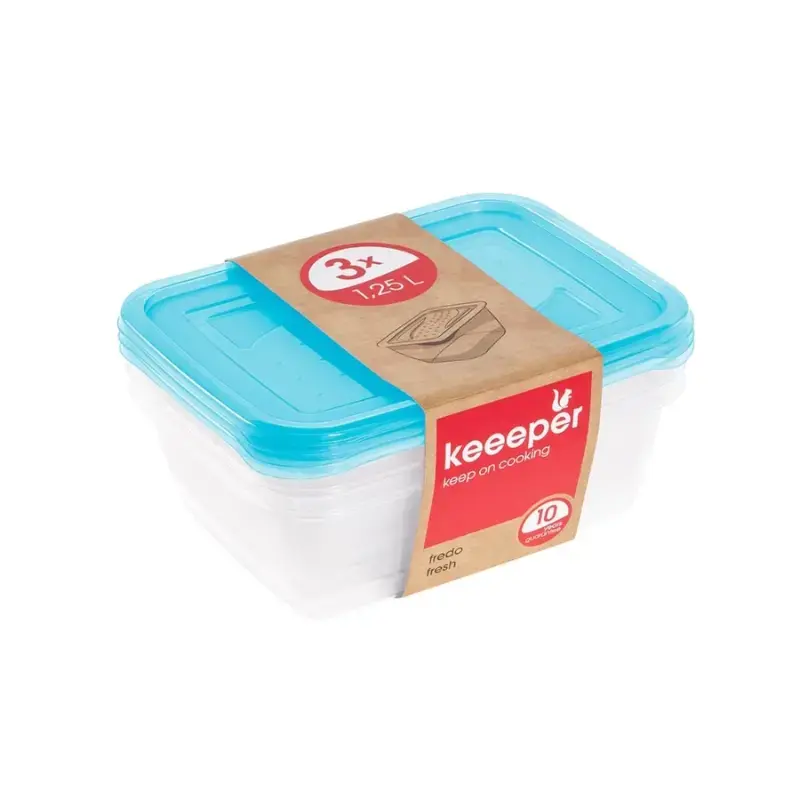 Toidunõude komplekt ristkülikukujuline 3x1,25L Fredo "Fresh" läbipaistev/helesinine