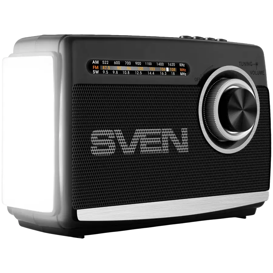 Speaker SVEN SRP-155, black (3W, Bluetooth, FM/AM/SW, USB, microSD, flashlight, battery)