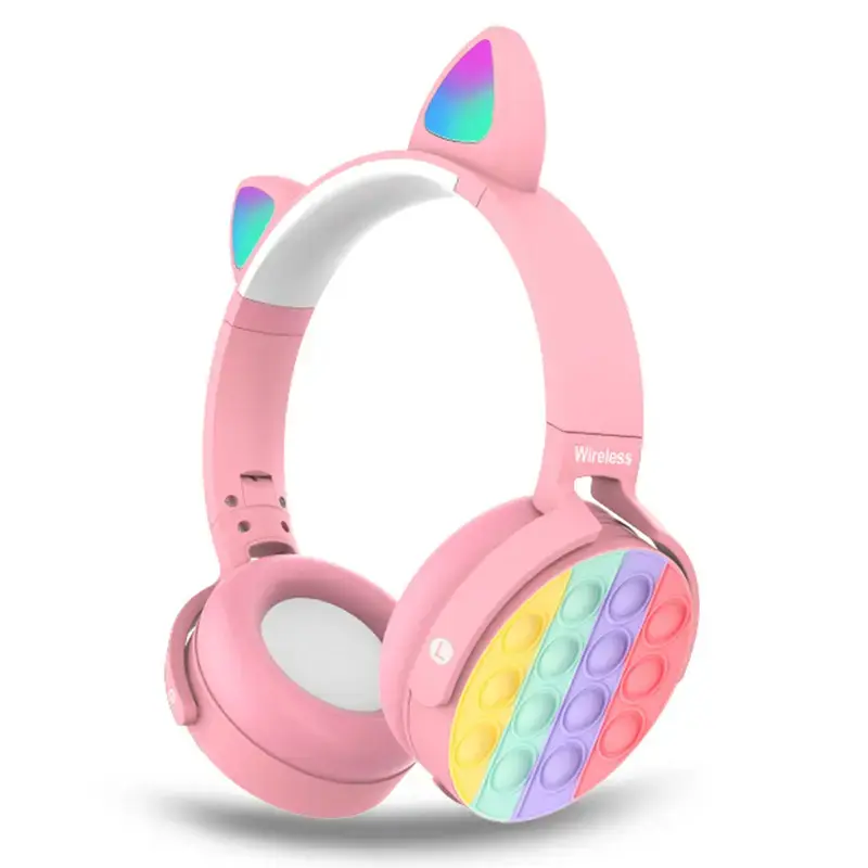 Goodbuy wireless headsets for kids | bluetooth 5.0 | LED cat ears | POP IT | pink