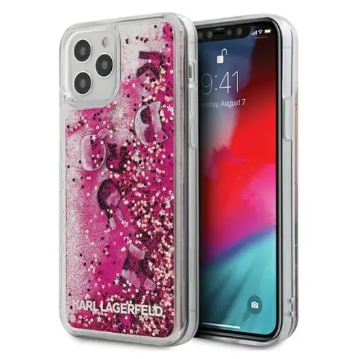 Karl Lagerfeld KLHCP12MROPI Liquid Glitter Charms Silicone Cover For Apple iPhone 12 | 12 Pro Pink