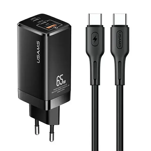 USAMS MTXLOGTC01 сетевое зарядное устройство USB | 2 x USB-C | 65W | 5A | Quick Charge 3.0 черное