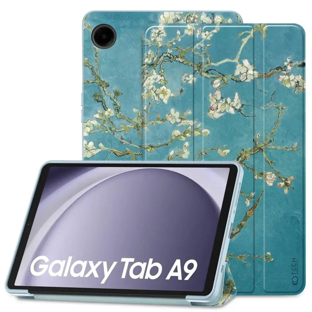 Tech-Protect SmartCase case for Samsung Galaxy Tab A9 8.7" X110 | X115 - blue with sakura flowers