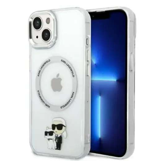 Karl Lagerfeld MagSafe Compatible Case IML Karl and Choupette NFT for iPhone 14 Plus Transparent