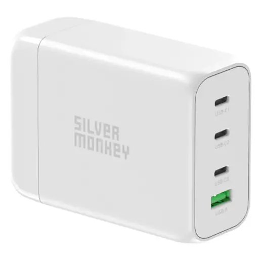 Silver Monkey SMA152 tīkla lādētājs | 130W | GaN, PD, QC 3.0 | USB-C, USB-A | balts