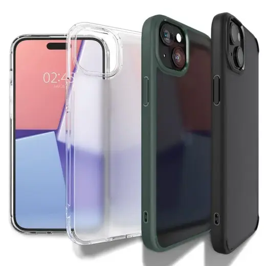 Spigen Crystal Hybrid phone case for iPhone 15 Plus transparent black