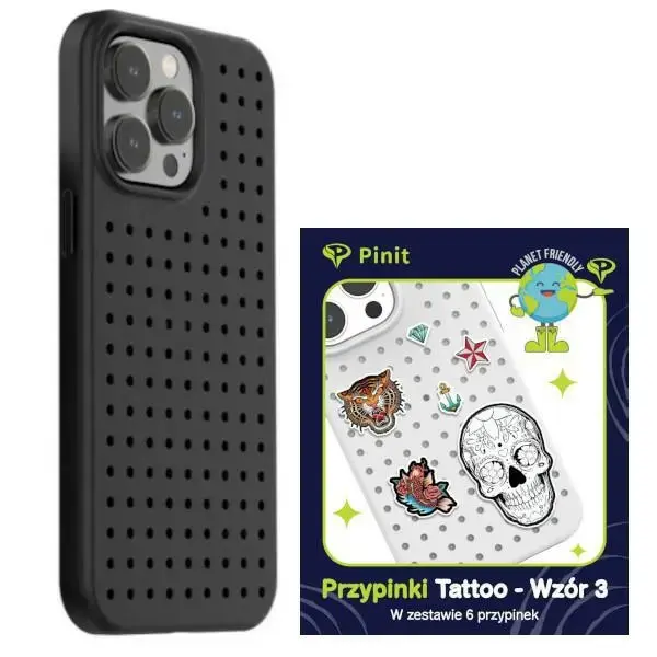 Pinit Dynamic + Tattoo Pin maciņš telefonam iPhone 14 Pro melns