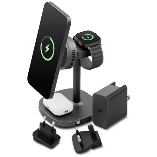 Charging station Energea MagArctic Stand 4in1 Qi2 with cooling, cable and 65W charger gunmetal