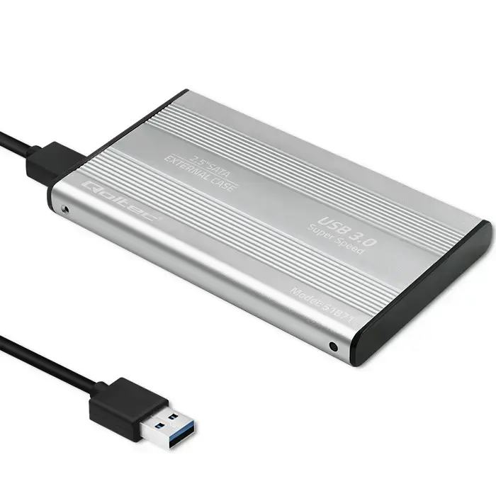 Qoltec Aluminium External Hard Drive Case HDD SSD 2.5'' SATA3 | USB 3.0 | Silver