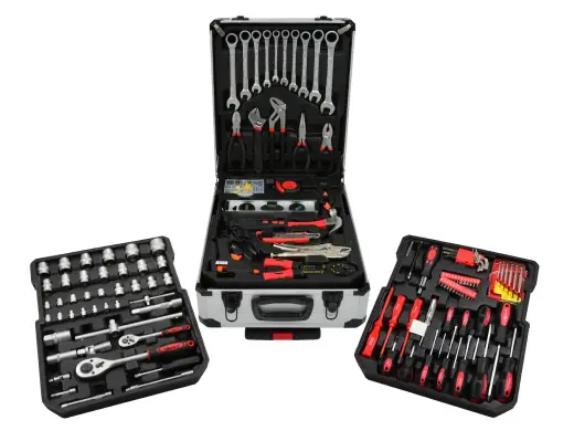 Tool set with ratchet wrench, aluminum case, 187 pcs