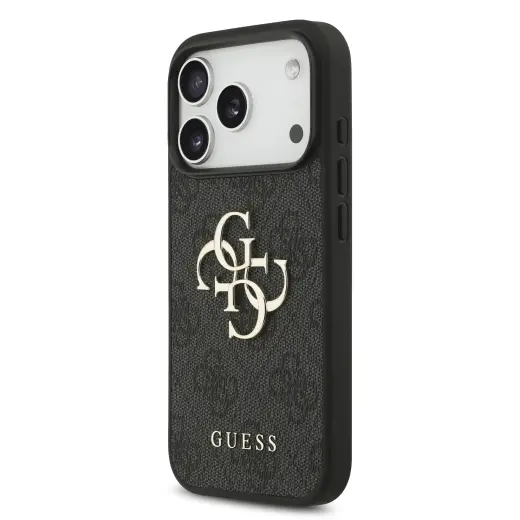 Guess PU 4G Metal Logo maciņš telefonam iPhone 18 Pro pelēks