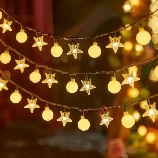 LED GARLAND 6M  (40 LED LAMPS) USB STARS + BALLS WARM WHITE