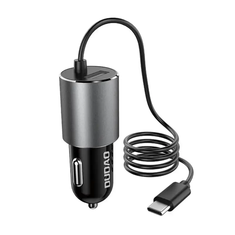 Dudao USB car charger with built-in cable USB Type C 3.4 A black (R5Pro T)