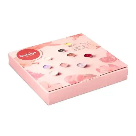 Gift set in a box tealights mix aromas + glass candle holders