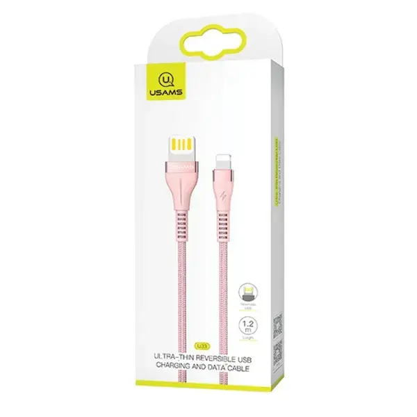 USAMS SJ360 datu pārraides un uzlādes vads | USB-A uz Lightning | 10W | 1.2m | rozā