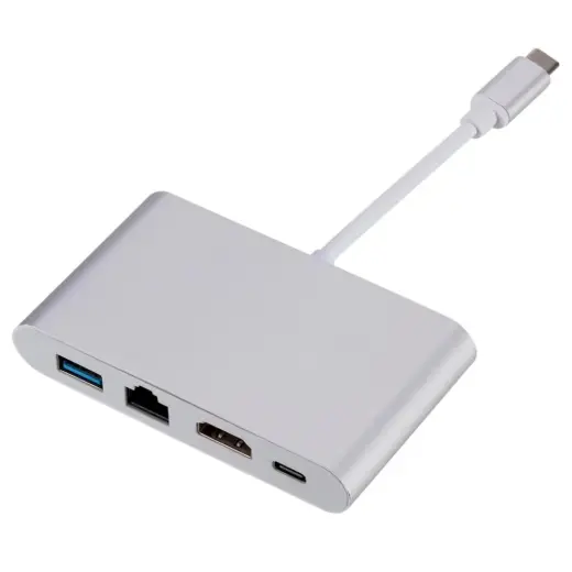 Goodbuy 4 in 1 adapteris no USB-C uz USB 3.0 | RJ45 (gigabits) | HDMI | USB-C sudraba