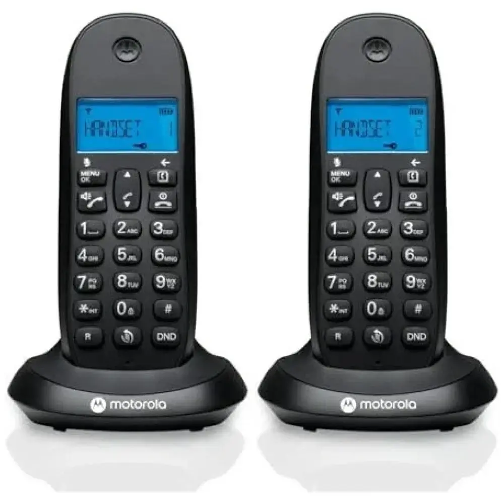 Set of Motorola C1002CB+ cordless landline phones black 2 psc.