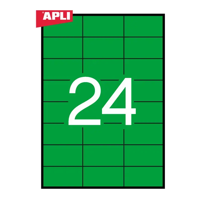 Uzlīmes APLI ILC ar izmēru 70x37mm, 20 loksnes/480 uzlīmes zaļas