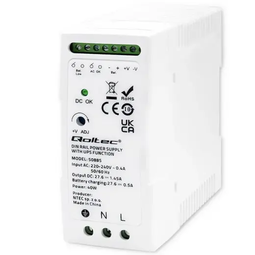 Qoltec Stable DIN Rail Power Supply with UPS function | 40W 