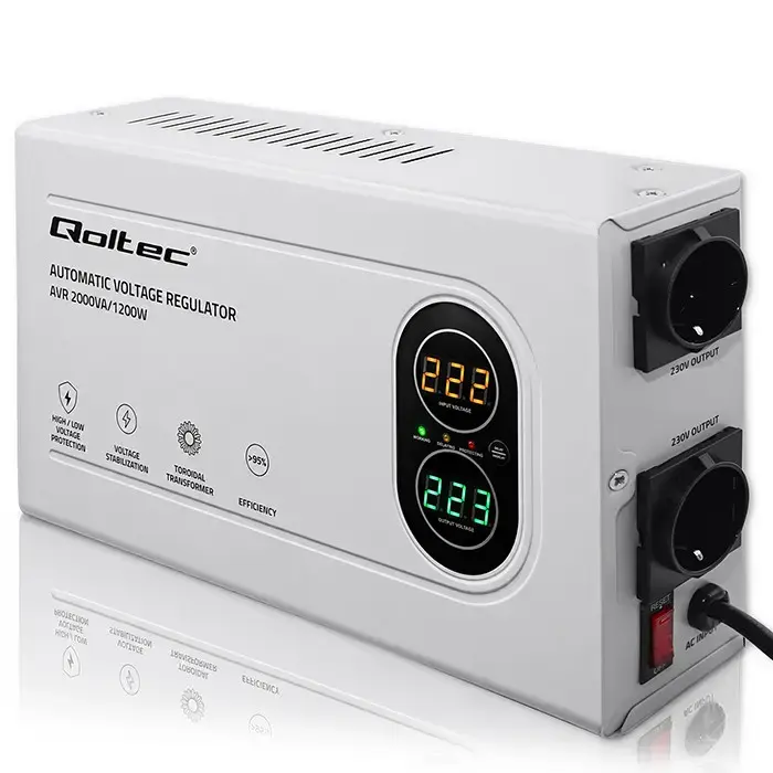 Qoltec Automatic Voltage Stabilizer AVR 2000VA | 1200W | Compact | Toroidal transformer