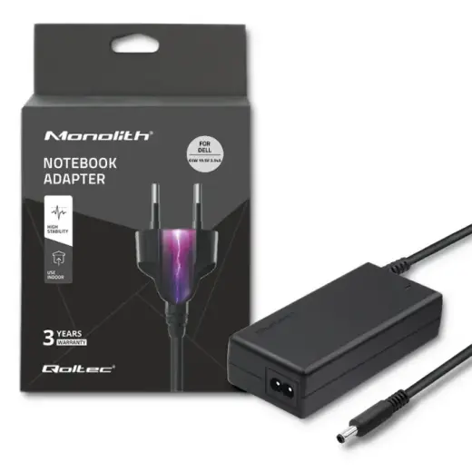 Qoltec Power adapter for laptop Dell | 65W | 19.5V | 3.34A | 4.5*3.0+pin | +power cable