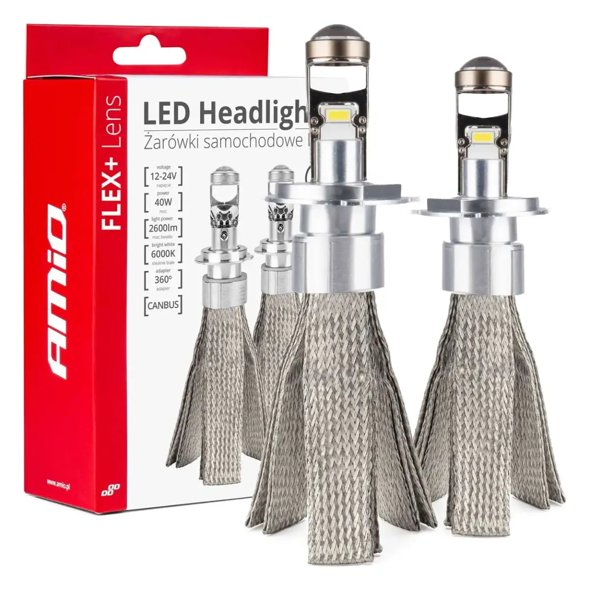 LED car bulbs FLEX+ series H4 lens 12V 24V 6000K Canbus AMIO-03658