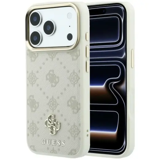 Guess Peony 4G Small Logo maciņš ar MagSafe atbalstu telefonam iPhone 18 Pro | iPhone 17 Pro bēšs